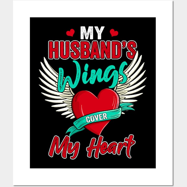 My Husband's Wings Cover My Heart Funny Single Moms Mothers Wall Art by subtletyearthy